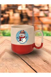 Kardan Adamlı Kırmızı Tabanlı Kupa Bardak - Seramik Çay, Kahve Hediyelik Bardağı